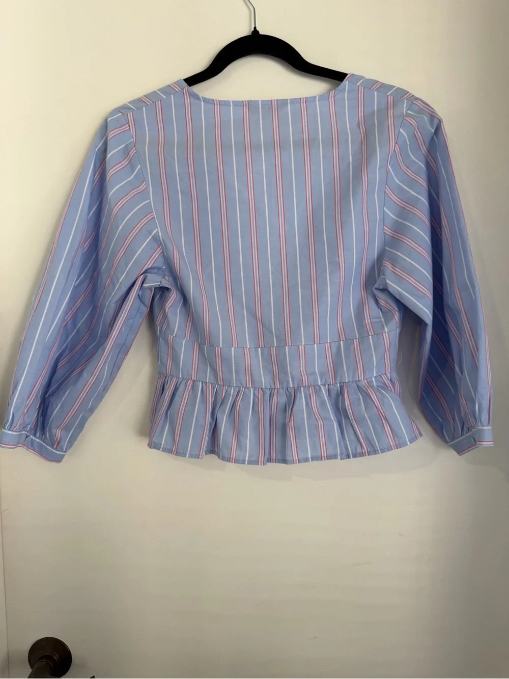 Zara Blue and White Striped Tie-Front Peplum Blouse NWOT